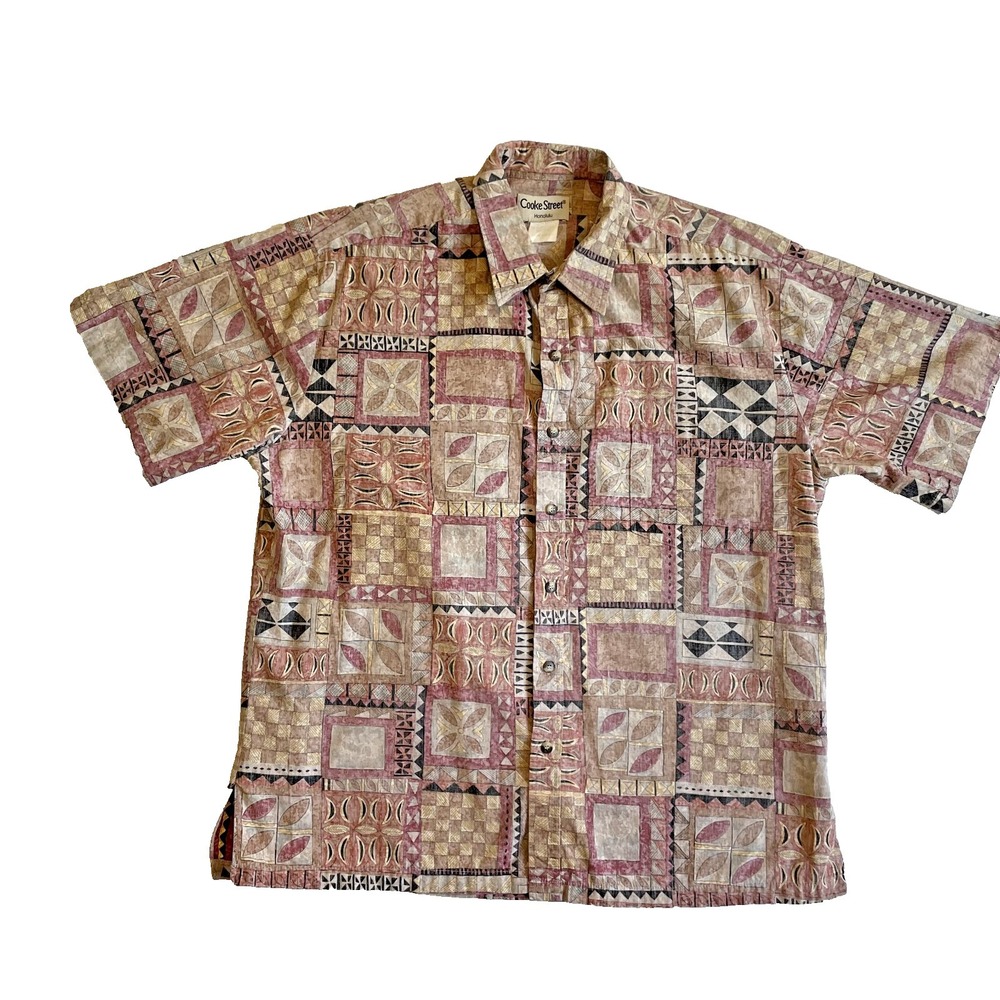 Cooke Street Honolulu Mens Geometric Short Sleeve Red Multicolored Buttoned Shir